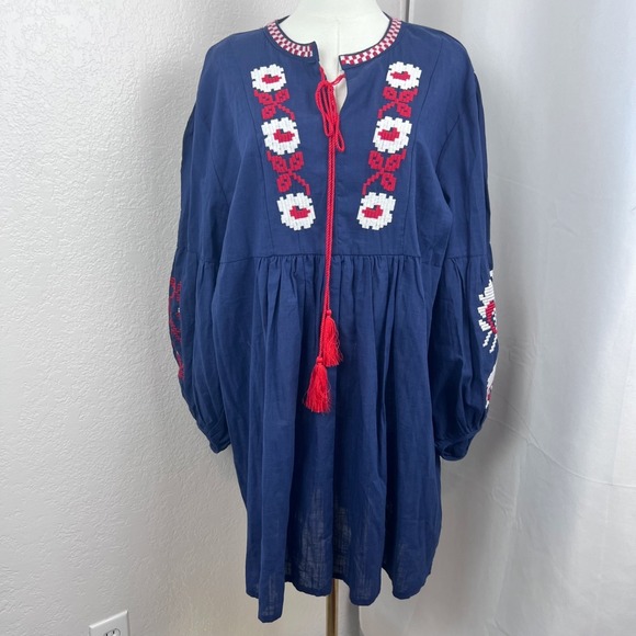 Velzera Tops - Velzera Tunic Top Womens 2X Blue Floral Embroidered Boho Cottagecore Gauzy NWT